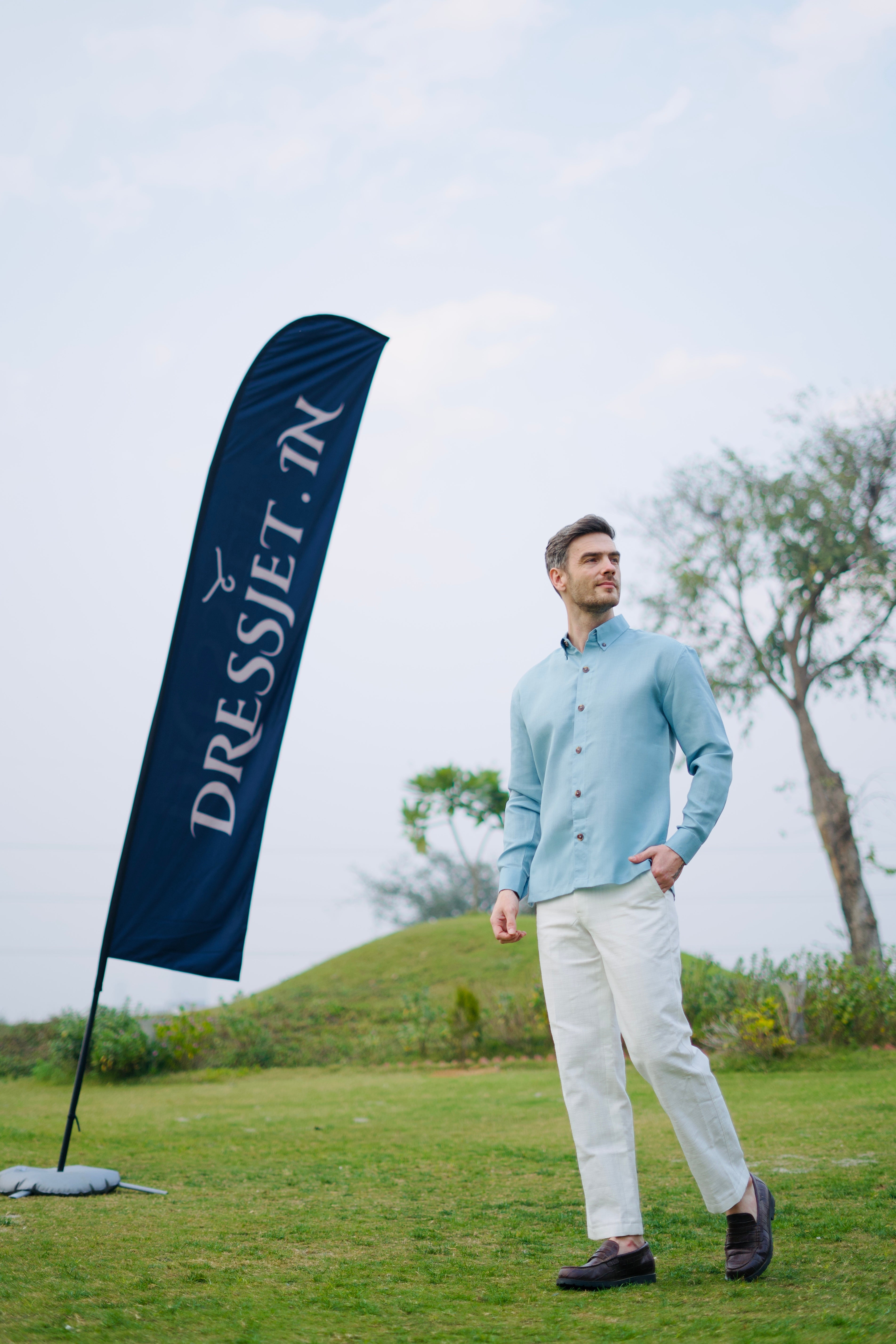The Baby Blue Casablanca Style 5 Button Shirt