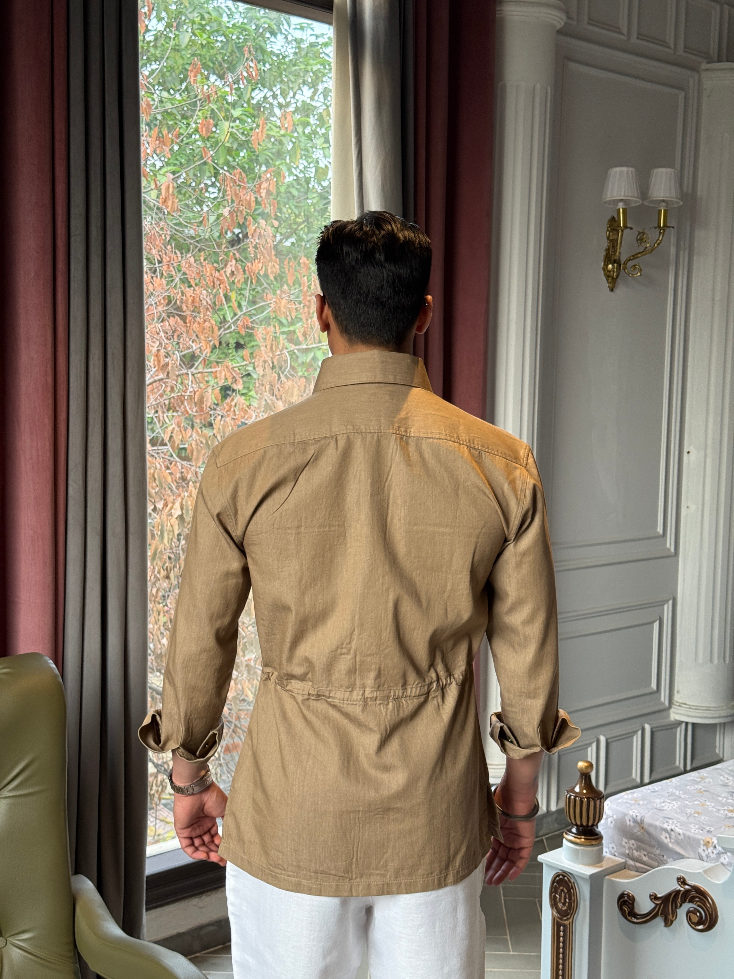 Double pocket studded bronze shirt